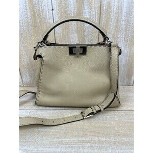 Authentic FENDI Peekaboo Selleria Cuoio Beige Shoulder Bag 2-Way Color Interior